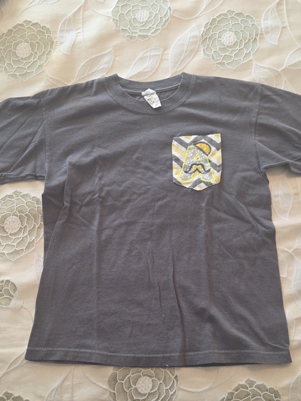 Anvil Gray Tee with Chevron Pocket and Glitter 'A'
